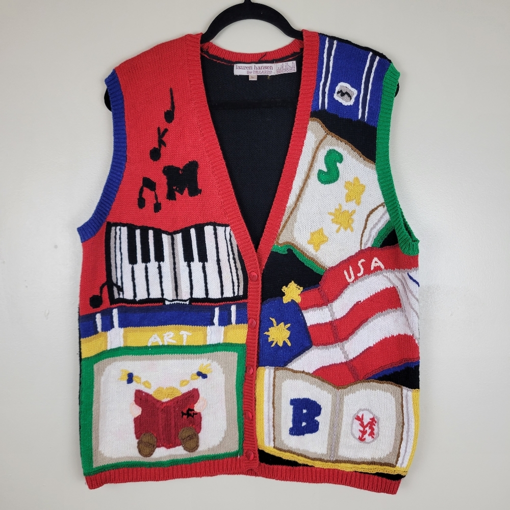 Vtg Lauren Hansen Embroidered Sweater Vest